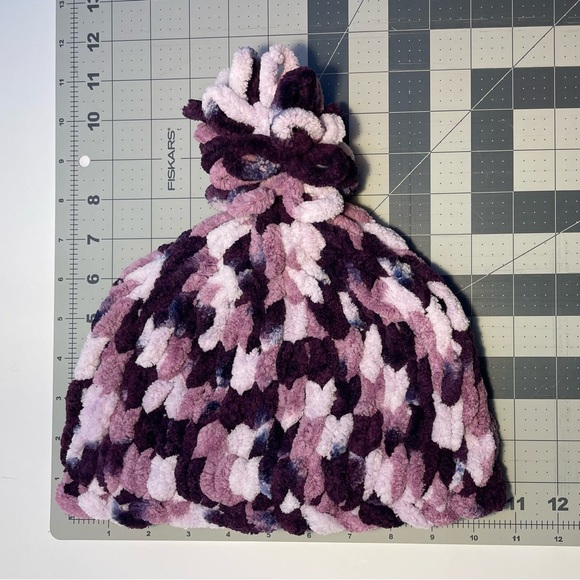 Handmade Kid’s Super Soft & Cozy Winter Hat With Loopy Pom-Pom-Variegated Purple - Picture 8 of 9